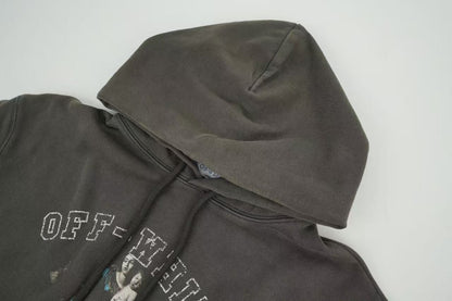「#4217」offwhite hooded sweatshirt with psalm and Madonna print on chest