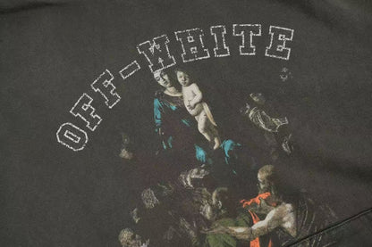 「#4217」offwhite hooded sweatshirt with psalm and Madonna print on chest