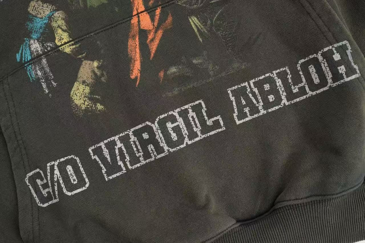 「#4217」offwhite hooded sweatshirt with psalm and Madonna print on chest