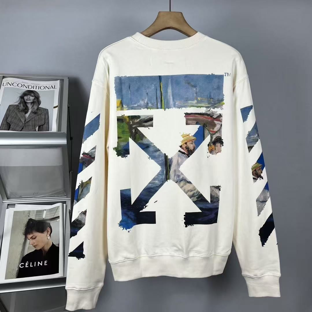 「#4222」offwhite Monet oil painting round neck sweatshirt