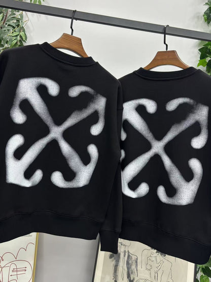 「#4224」offwhite fuzzy arrow round neck sweatshirt