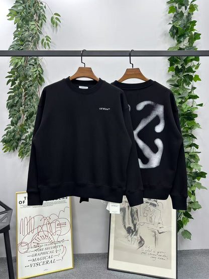 「#4224」offwhite fuzzy arrow round neck sweatshirt