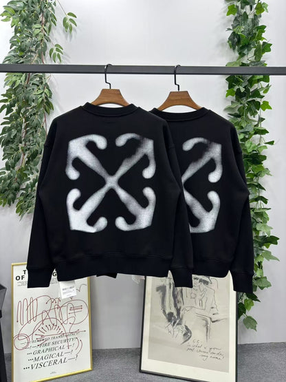 「#4224」offwhite fuzzy arrow round neck sweatshirt