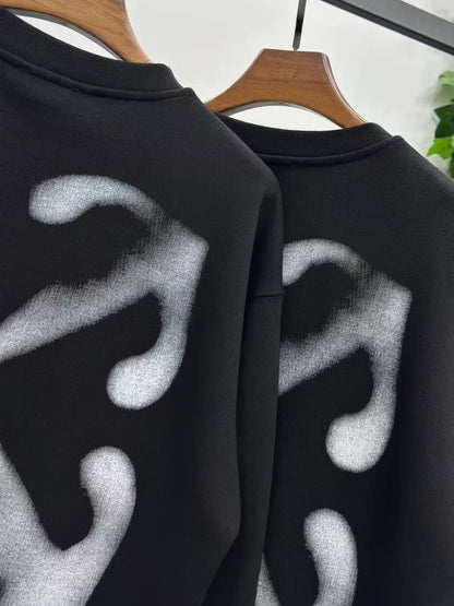 「#4224」offwhite fuzzy arrow round neck sweatshirt