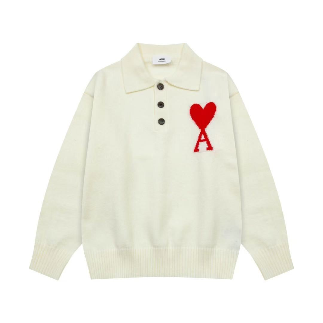 「#4233」Amiri autumn and winter new big heart jacquard collar pullover sweater
