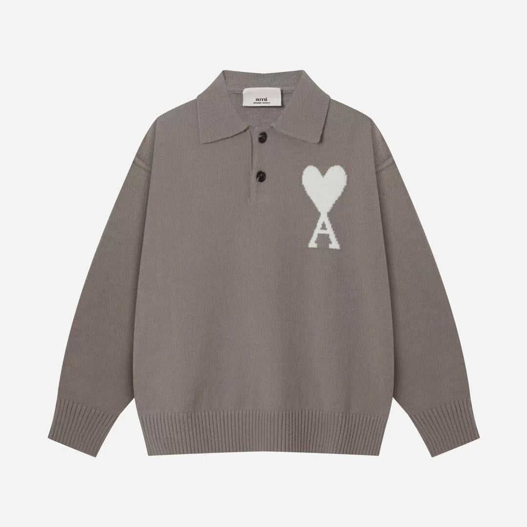 「#4233」Amiri autumn and winter new big heart jacquard collar pullover sweater