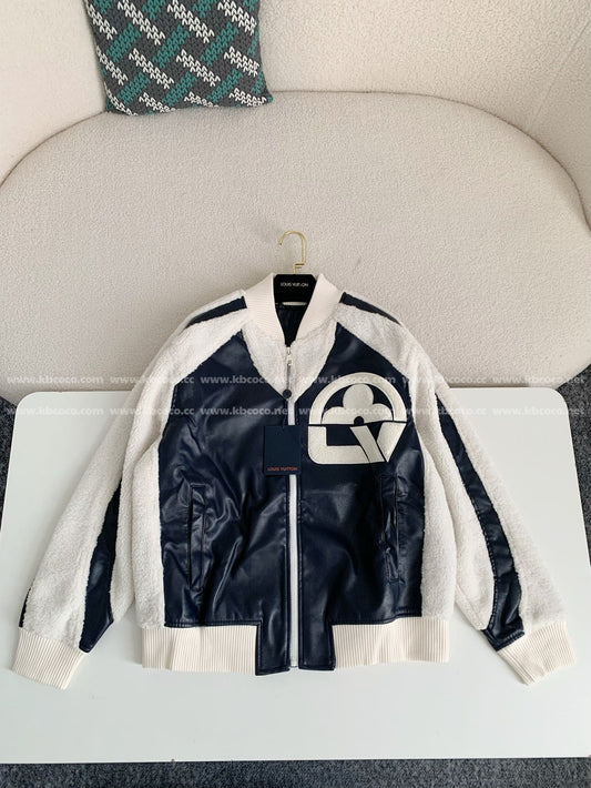 「#3426」Louis Vuitton floral lettering lambskin baseball jacket