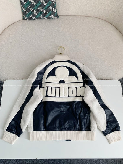 「#3426」Louis Vuitton floral lettering lambskin baseball jacket