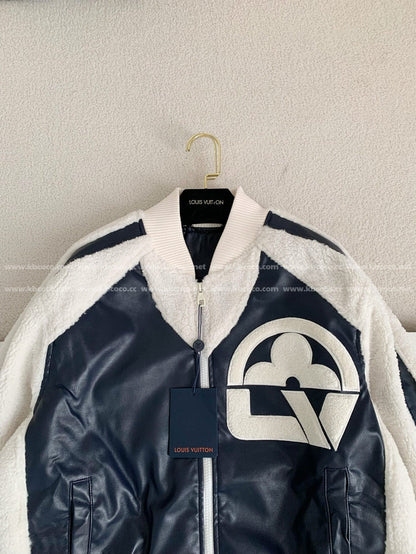 「#3426」Louis Vuitton floral lettering lambskin baseball jacket