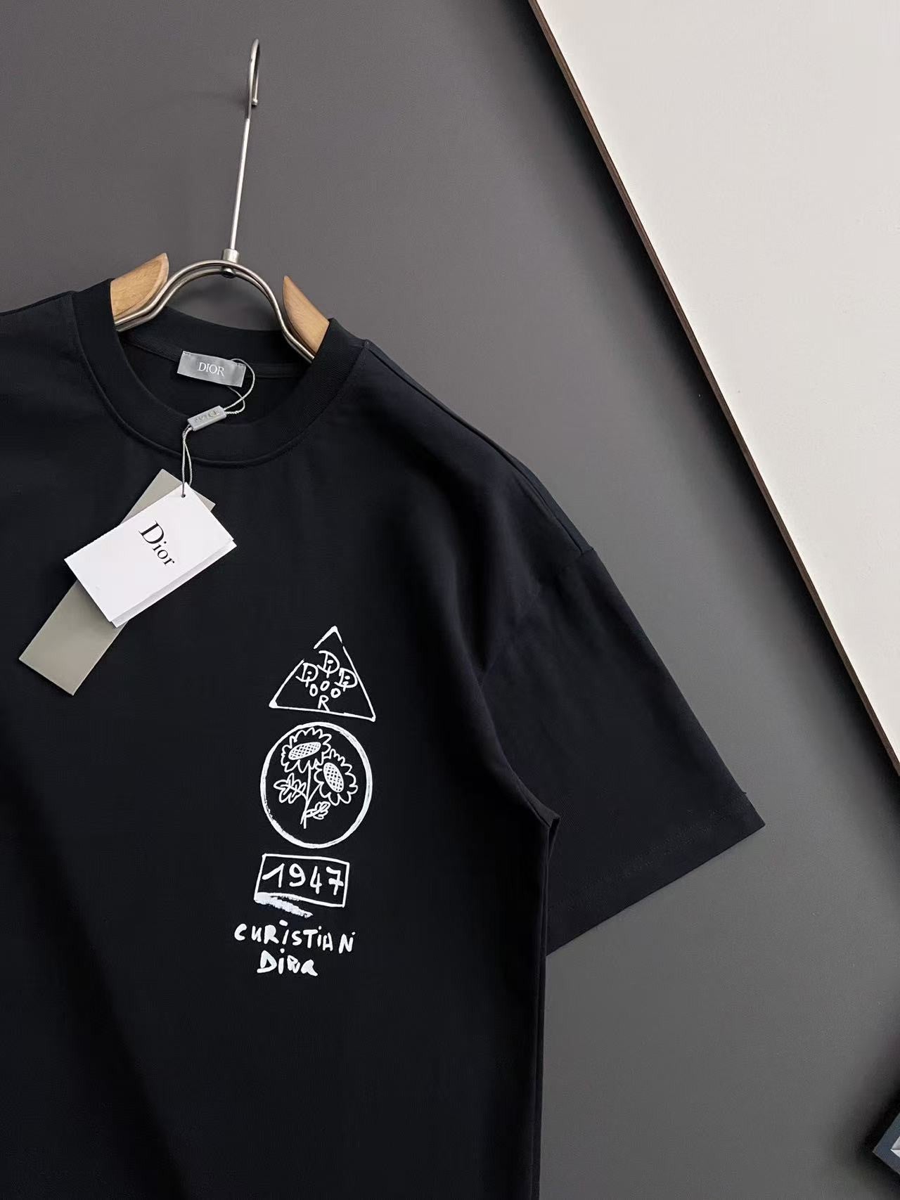 「#4244」Dior Spring/Summer White Two-Hand Direct Ink Jewelry Printed T-shirt