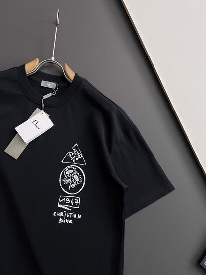 「#4244」Dior Spring/Summer White Two-Hand Direct Ink Jewelry Printed T-shirt