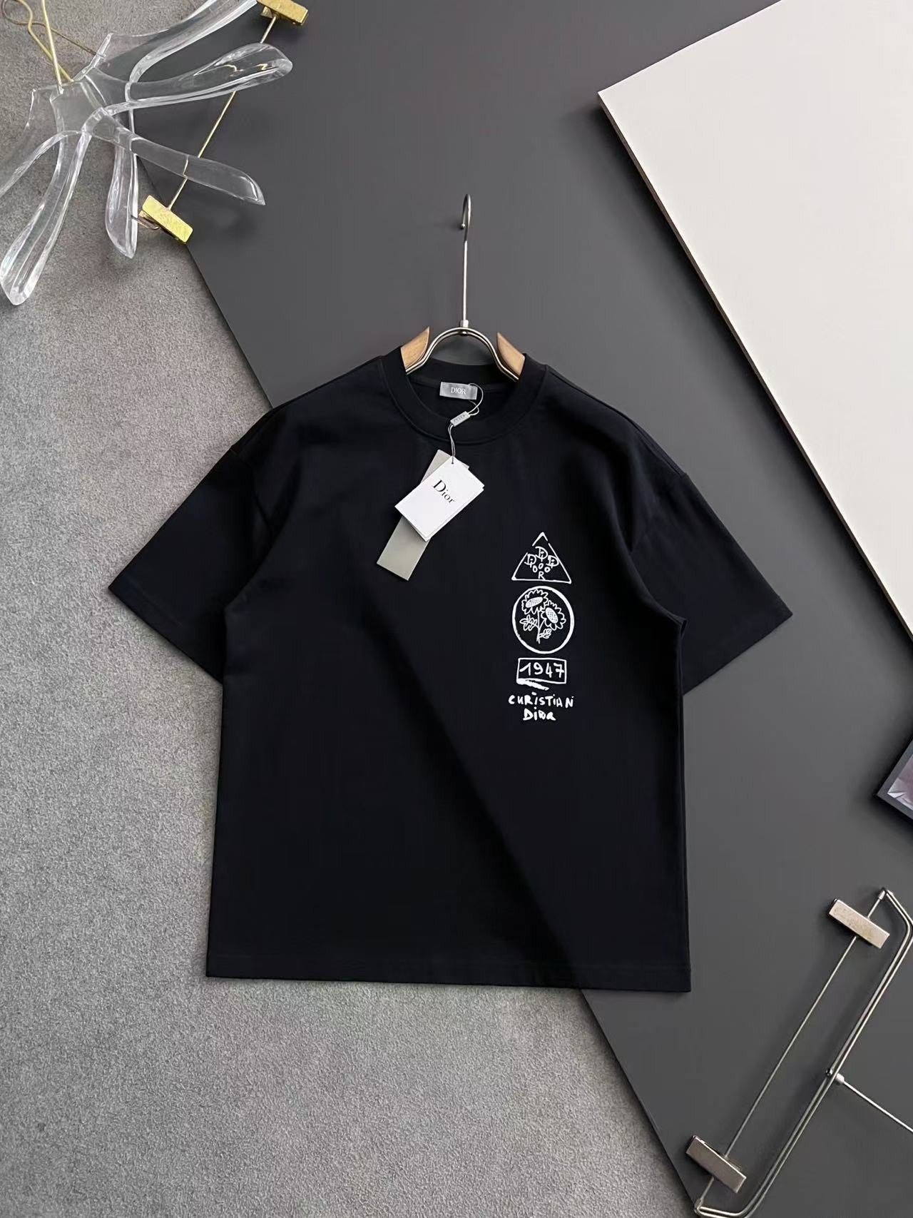 「#4244」Dior Spring/Summer White Two-Hand Direct Ink Jewelry Printed T-shirt