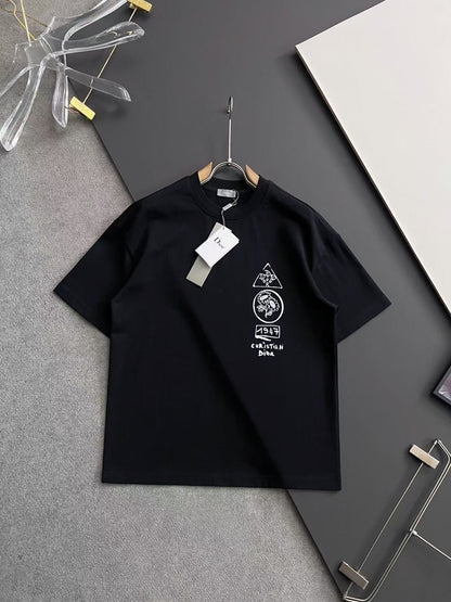 「#4244」Dior Spring/Summer White Two-Hand Direct Ink Jewelry Printed T-shirt