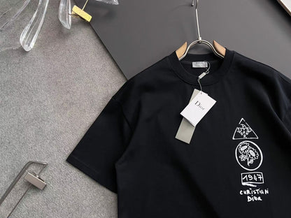 「#4244」Dior Spring/Summer White Two-Hand Direct Ink Jewelry Printed T-shirt