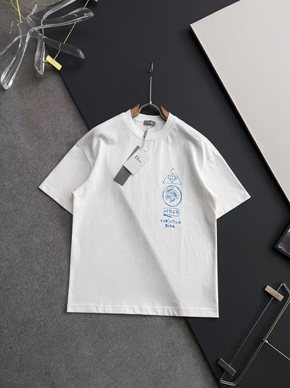 「#4244」Dior Spring/Summer White Two-Hand Direct Ink Jewelry Printed T-shirt