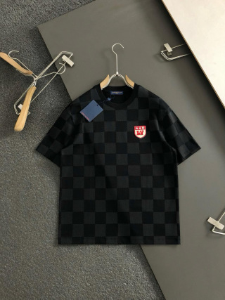 「#4242」Louis Vuitton SpringSummer Black Checkerboard Label Toothbrush Embroidery T-shirt
