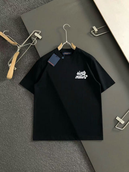 「#4254」Louis Vuitton SpringSummer Black Letters Front and Back Echo Letters Offset Printed T-shirt