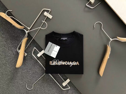 「#4257」Balenciaga Black partition processing print, overlapping elements fusion front and back echo printed