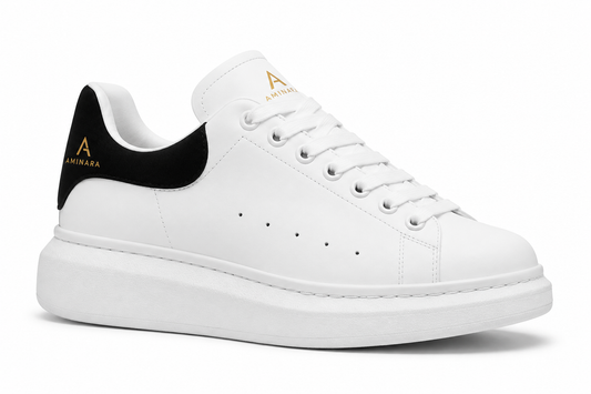 Low Top Leather Widened Tennis Shoe in White
