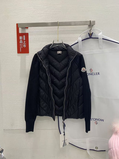 「#3869」Moncler new women's V-pattern stitching knitted sleeves stand collar down jacket